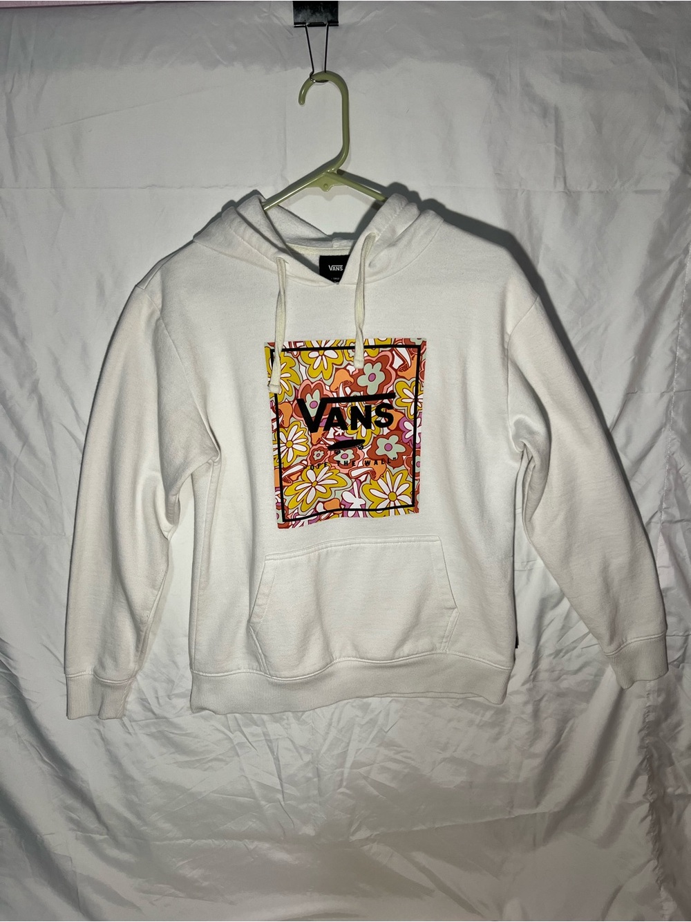 Vans White Crewneck Hoodie with Colorful Floral Box Logo
